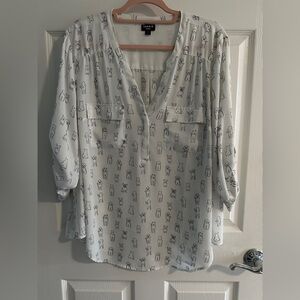 Torrid White Blouse with Dog Pattern